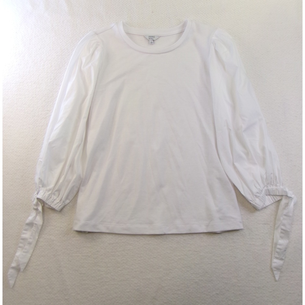 Crown & Ivy White Puff Sleeve Tie Cuff Knit Top CITP06015M Small